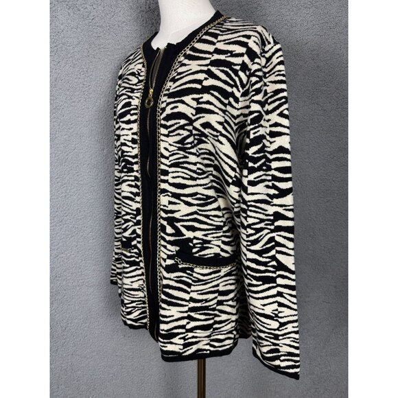 Belldini Plus Size Black Label Women's Zebra Jacquard Sweater Jacket 3X NWT's - Picture 4 of 8